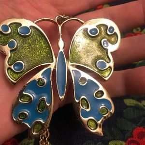 Vintage PL Big Enamel Butterfly necklace pendant